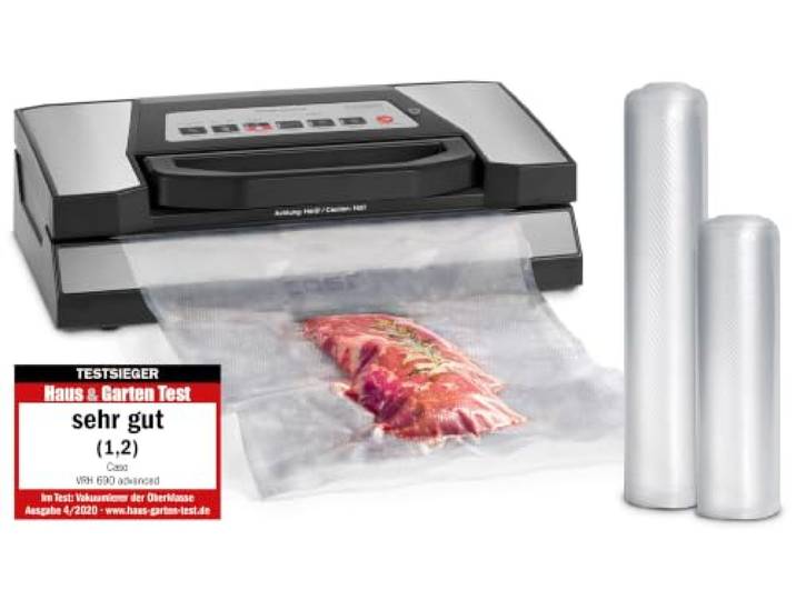CASO VRH 690 advanced – Profi‑Vakuumierer – 150 Nonstop‑Vorgänge – 20 L/min – doppelte Schweißnaht – Cutter & Rollenfach – inkl. Folienrollen