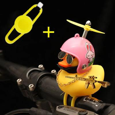 Inspired Living Yellow Rubber Duck Car Ornament With Helmet Propeller Fun Dashboard Duck Decoration & Squeeze Toy y5