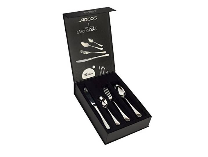 Arcos Serie Madrid - Geschenkbox Besteck-Set 24 Stück (6 Messer + 12 Löffel + 6 Gabel) - Monoblock aus einem Stück Edelstahl Farbe Silber