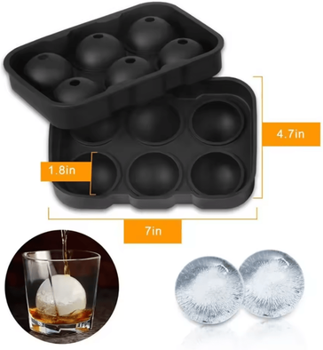 Inspire Curations Large Silicone Ice Cube Tray 6 Grid Round & Square Whiskey Ice Mold 6 Holes