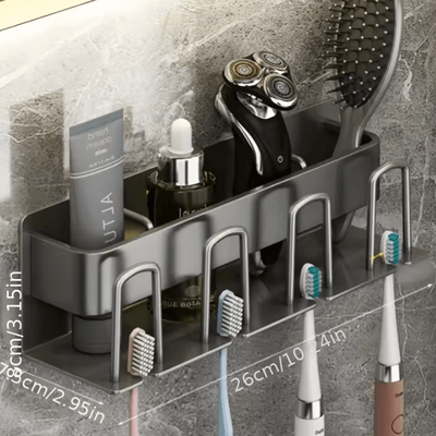 Uplift Curations Aluminum Wall Mounted Toothbrush Holder 2 3 4 Cup Organizer For Bathroom grey 4