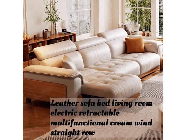Canapé-lit électrique multifonctionnel en cuir véritable style nordique, extensible, couleur crème, pour salon, mobilier de maison