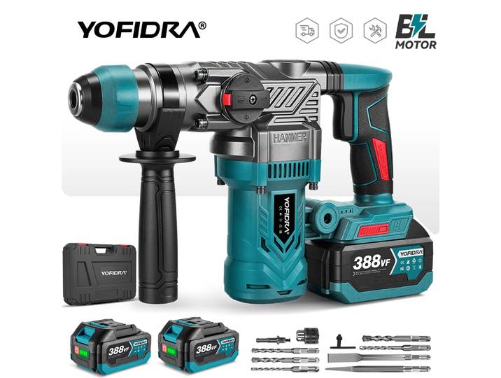 Perceuse à percussion électrique sans fil YOFIDRA Brushless 26MM, tournevis multifonctionnel, outil rotatif compatible avec les batteries Makita.
