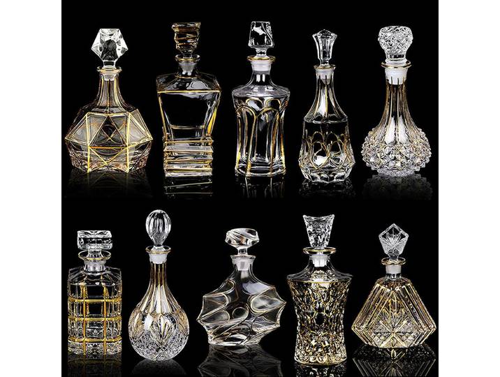 Carafe à vin rouge en verre cristal de luxe, carafe à vin importé, bouteille de whisky avec ligne dorée, distributeur de liqueur, carafe à vin