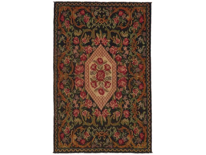 Kelim Rosen Teppich 194x296 Handgewebt Orientteppich Wolle