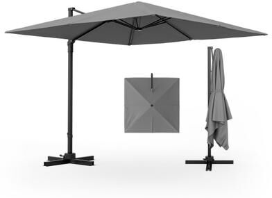 Costway 9.5 Feet Square Patio Cantilever Umbrella with 360° Rotation-Gray