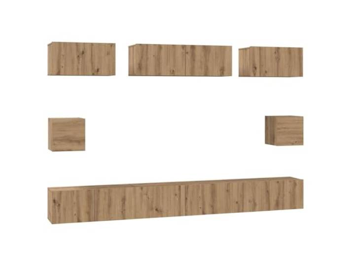 GKHPYURE TV-Möbel-Set, 8-teilig, Eiche handgefertigt, Holz, mehrschichtig Platzsparendes Wanddesign, mit Scharniertür, Würfelregalen, Montage erforderlich