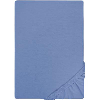 Spannbettlaken BIBERNA "Leila", blau, L:200cm, Jersey, Obermaterial: 100% Baumwolle, Bettlaken, Spannbettlaken, Bettlaken aus 100% Baumwolle, für Matratzenhöhen bis 22 cm