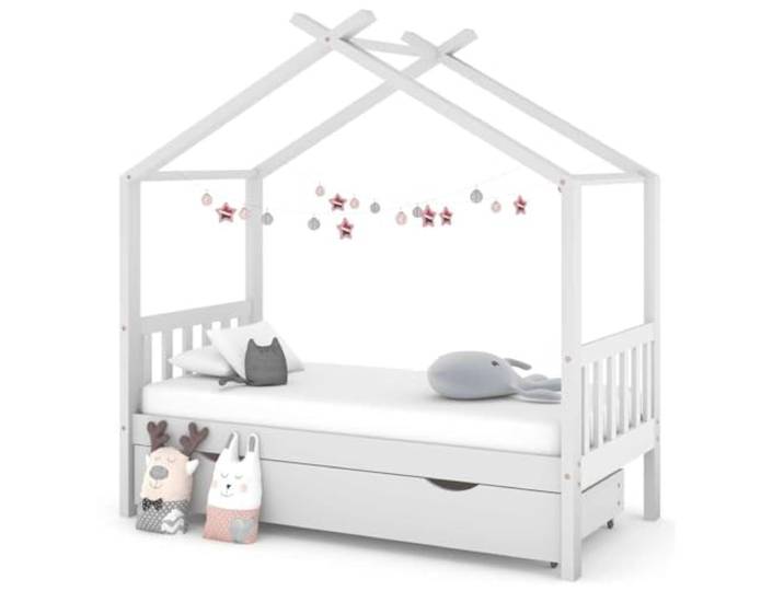 KGTKGTYER Kinderbett Baumhaus-Design Lattenrost Kiefer 80x160 cm Weiß Massivholz-Konstruktion, Inklusive praktischer Bettschublade