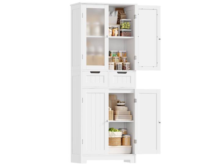 Buffet, meuble de rangement de cuisine de 170 cm, meuble de rangement haut, buffet avec 4 portes et 2 tiroirs, meuble de rangement haut pour salle de bain, style moderne.