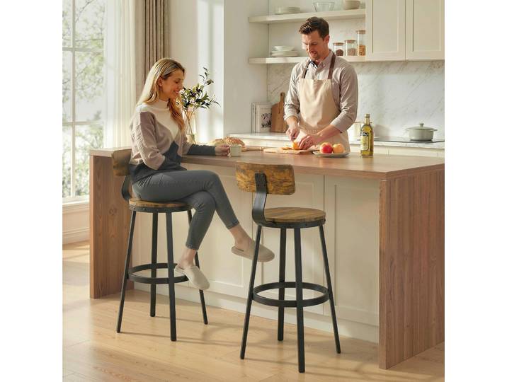 HOMCOM 2 Tabourets de Bar Rustiques Bois Métal avec Repose-Pieds