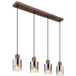 Pendelleuchte Hängelampe Holzlampe Wohnzimmerlampe 4 flammig Glas rauchfarben