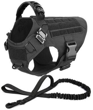PetsAreLife Military Grade Large Dog Harness & Leash Set Tactical Training Vest For German Shepherds & K9s black Set m