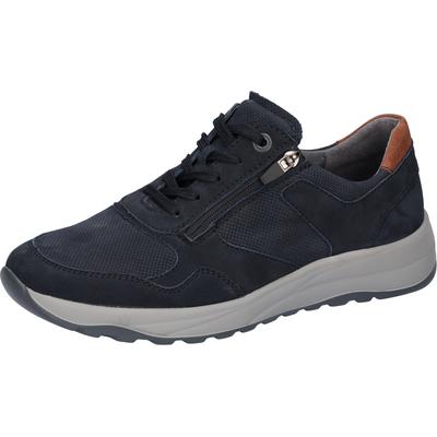 Schnürschuh WALDLÄUFER "K-John", Herren, Gr. 9,5 (44), Leder Textil, blau (dunkelblau, cognac), Nubukleder, unifarben mit Farbeinsatz, Schuhe Schnürschuh, Schnürschuh, Bequemschuh, H-Weite, mit seitlichem Reißverschluss