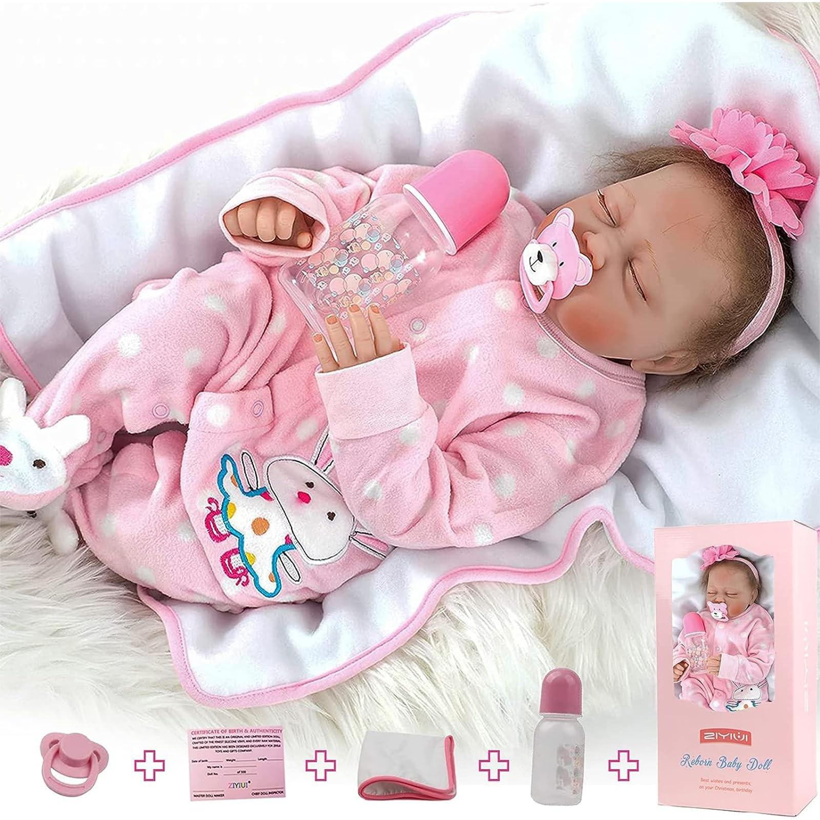 Solidchoice Reborn Baby Pop 55 cm met Fles en Fopspeen, Konijn Design
