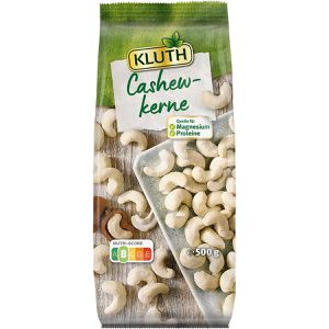 Kluth Cashewkerne ganze Nüsse, naturbelassen, im Beutel, 500 g