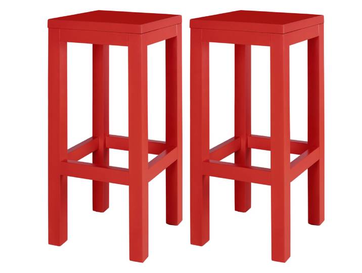 Set 2 Tabourets laqués en pin 65cm rouge flamme