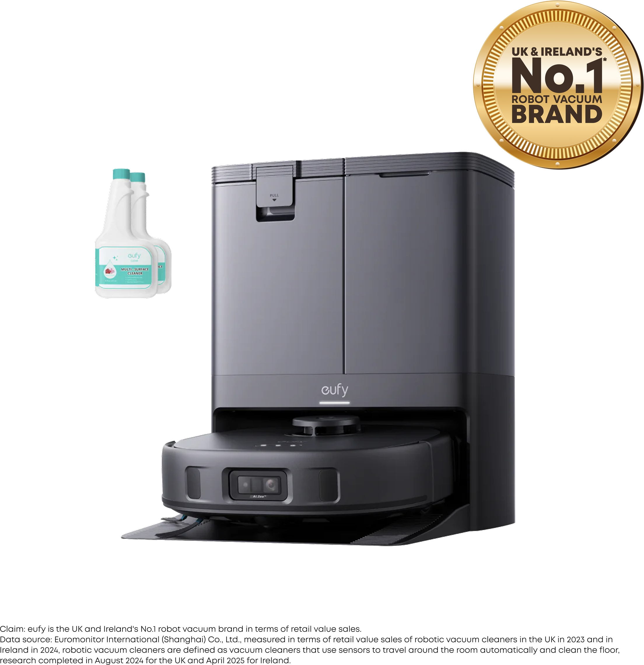 eufy X10 Pro Omni + 2 bottles of eufy Floor Cleaning Solution Black