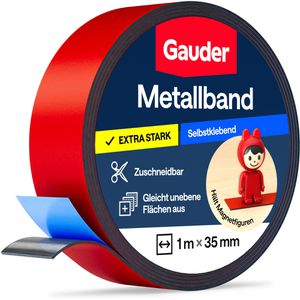 Gauder Magnetband Metallband, rot, Ferroband, selbstklebend, 1mm Stärke, 35 mm x 1 m