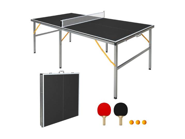 ibettertec Tischtennisplatte Klappbarer Tischtennisplatte 182x91cm, professionell, mit Netz (2 Schlägern & 4 Bällen, Indoor/Outdoor, Schwarz)