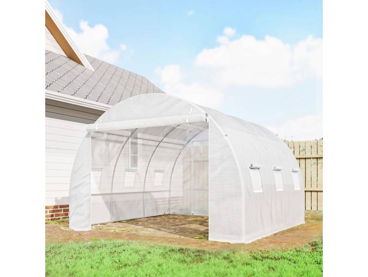 Outsunny Bâche Serre 9m² PE Anti-UV 3x3x2m Blanc