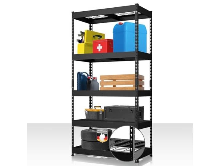 Floordirekt Schwerlastregal Yukon Rivet 180 x 90 x 45 cm, 5 Etagen Schwarz Stahlregal mit Gitterböden 250–350 kg Tragkraft je Etage Verschiedene Größen & Farben