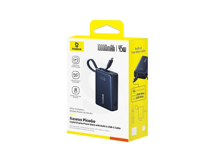 IPhone17 geschikt Baseus PicoGo Digitale Display Powerbank 10000 mAh 45 W Interstellaire Zwart