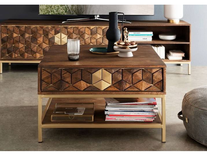 Couchtisch 74x74cm 'Assuan' Mango & Metall goldfarbig WZ-0462