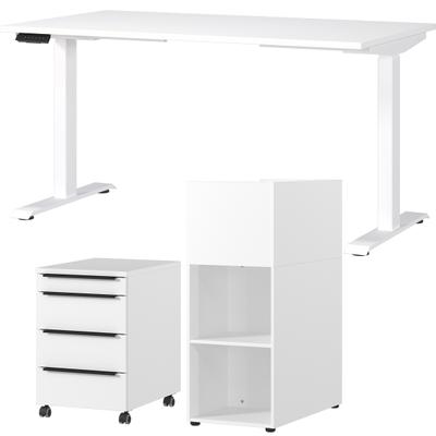 Büromöbel-Set GERMANIA "Mailand", weiß, Schreibtisch Breite 140cm Holzwerkstoff Metall, Holzwerkstoff, Metall, Arbeitsmöbel-Sets, Büromöbel-Set, inkl. Schreibtisch, Rollcontainer und Raumteiler