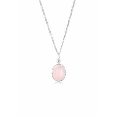 Silberkette ELLI "Halskette Anhänger Rosenquarz Rosa Oval 925 Silber" Gr. 45, rosa, Halsketten, Damen, mit Stein, Silber 925 (Sterlingsilber), Silberkette