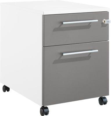 Schäfer Shop Pure Rollcontainer 36, 2 Schubladen, mit extra hohem Stauraumfach, eckige Metallgriffe, abschließbar, weiß/anthrazit