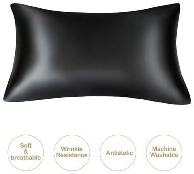 Inspire Select Silky Satin Pillowcase For Hair And Skin, Soft Mulberry Style Pillow Case Standard Queen King, Wrinkle Free black standard 19.69 X 25.98 In