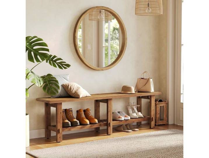 Banc en Bois Little Tree 160×30×45 cm Style Champêtre Banc de Salon avec Rangement Intégré Pour Chambre Entrée Marron Rustique