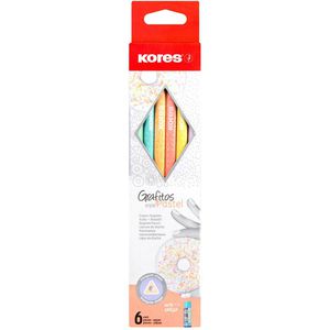 Kores Bleistift Grafitos Style Pastel, BB92803, Härte HB, mit Radiergummi, 6 Stück