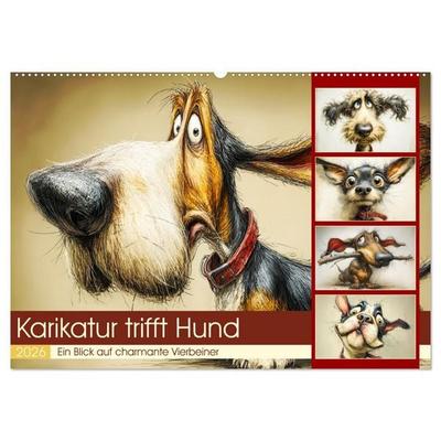 Karikatur trifft Hund. Ein Blick auf charmante Vierbeiner (Wandkalender 2026 DIN A2 quer), CALVENDO Monatskalender