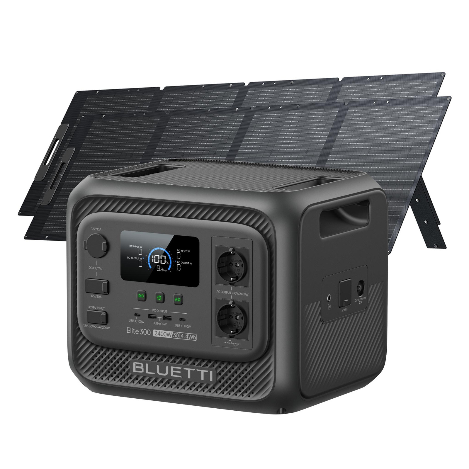 Bluetti Elite 300 powerstation met 2x PV200 zonnepanelen, 3014Wh, voor campers en thuisgebruik