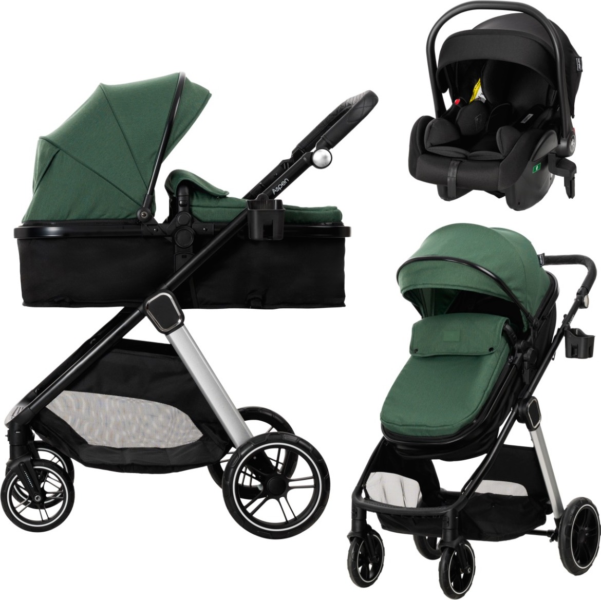 Lorelli Aspen Green 3-in-1 Kombi-Kinderwagen inkl. i-Size Autositz 1002202-2512