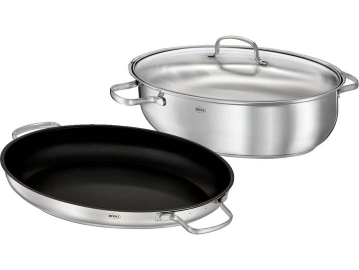 Rösle Premium-Bräter Oval mit Gourmetpfanne EXCLUSIV, edelstahl, Edelstahl