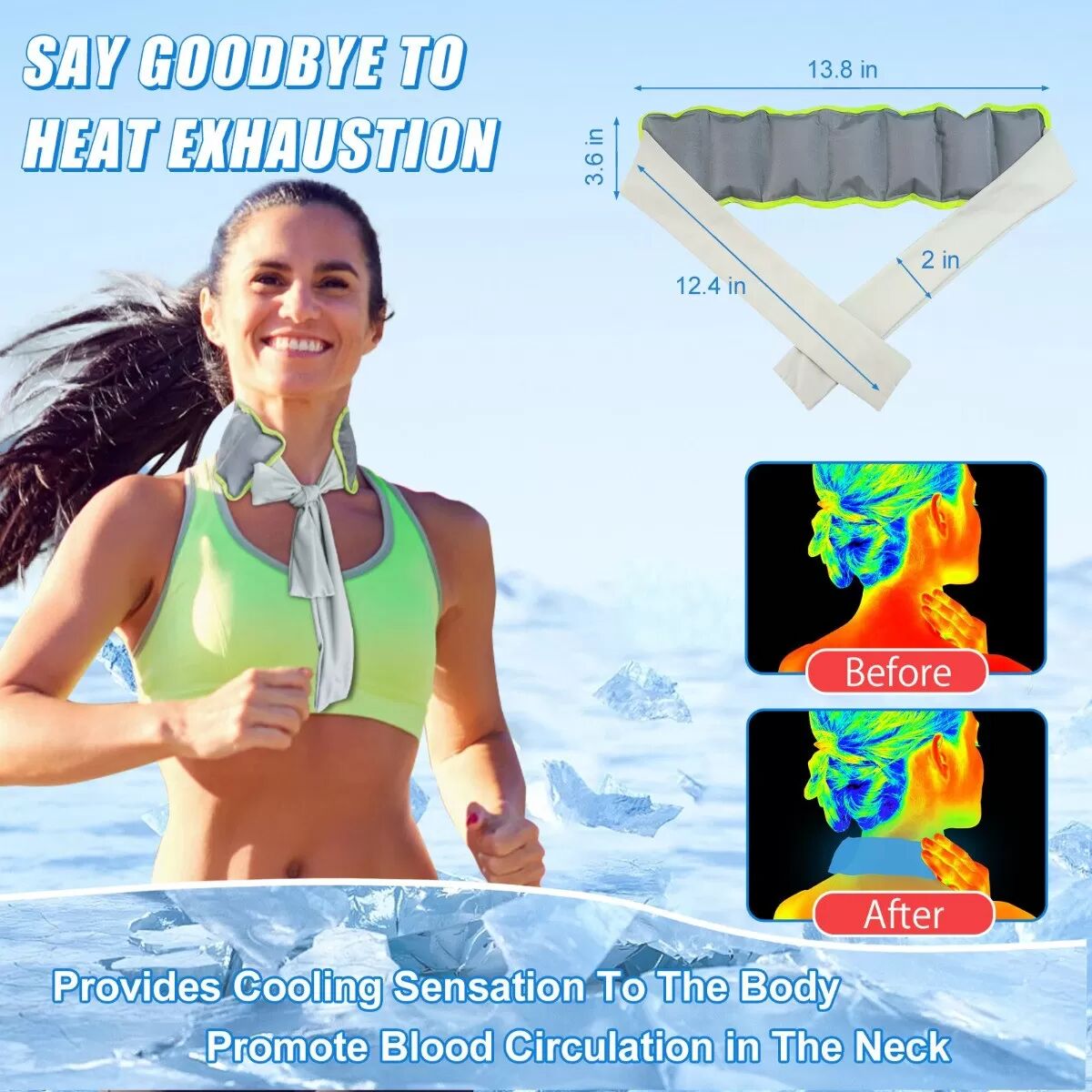 INF Outdoor Cooling Ice Neck Scarf - Evaporative Water-Absorbent Cooling Band for Travel Sports Grau+Grün