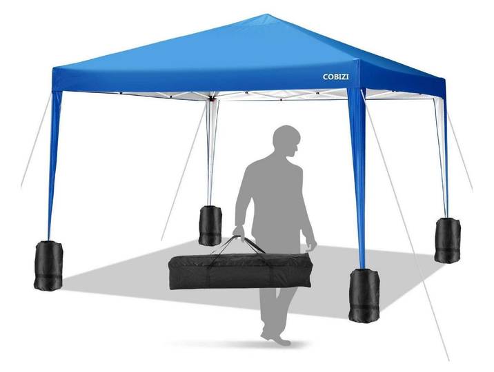 Faltpavillon 3x3m Hellblau Wasserdicht Verstellbare Höhe mit Rolltasche