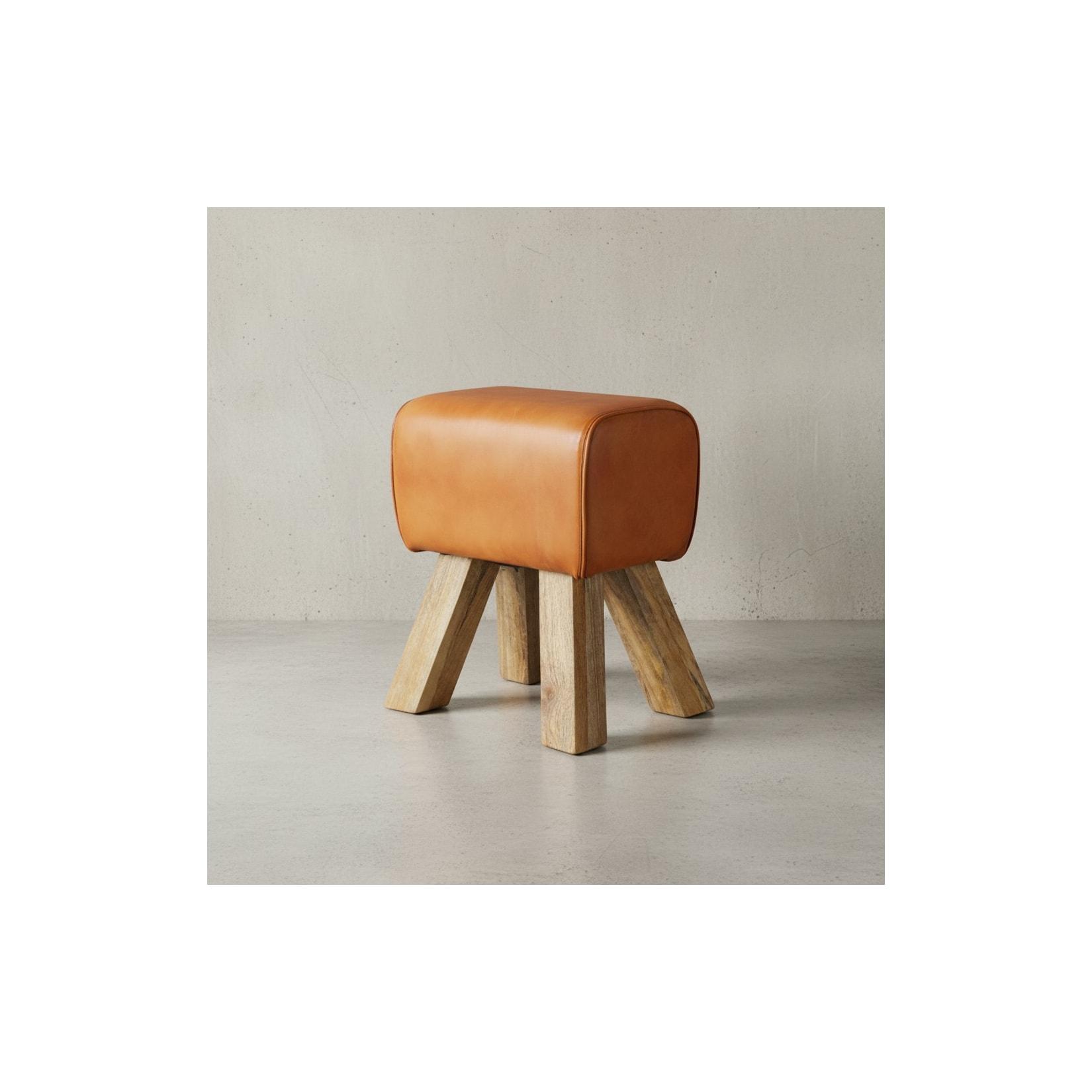 KADIMA DESIGN Retro Turnhocker aus Echtleder und Holz, stabil und luxuriös, handgefertigt