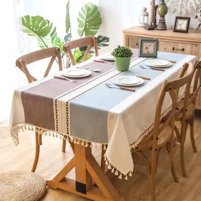 "Enova Home 54""x 78"" High Quality Rectangle Cotton and Linen Tablecloth with Tassels"