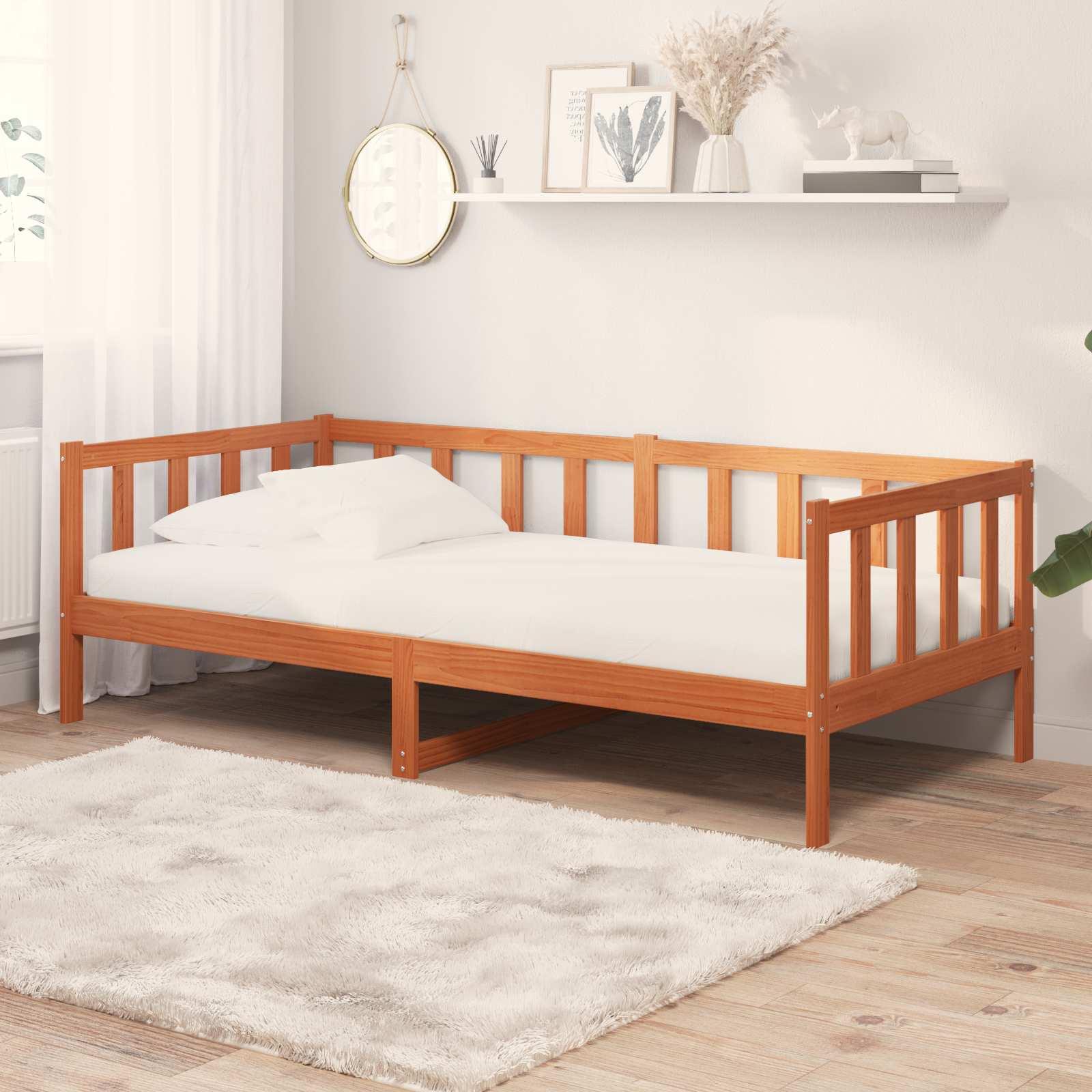 Tag-Bett mit Matratze Wachsbraun und Weiß 90 x 200 cm