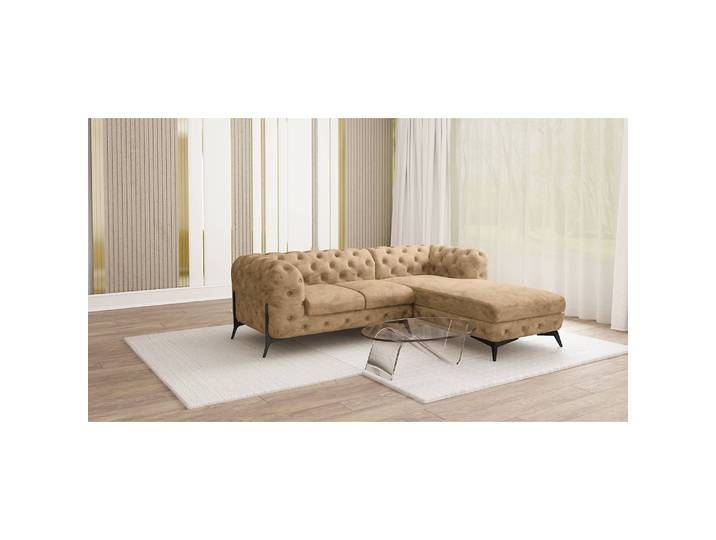 Ecksofa II Beige Microfaser Priya 261cm Ottomane davorstehend rechts Glamour