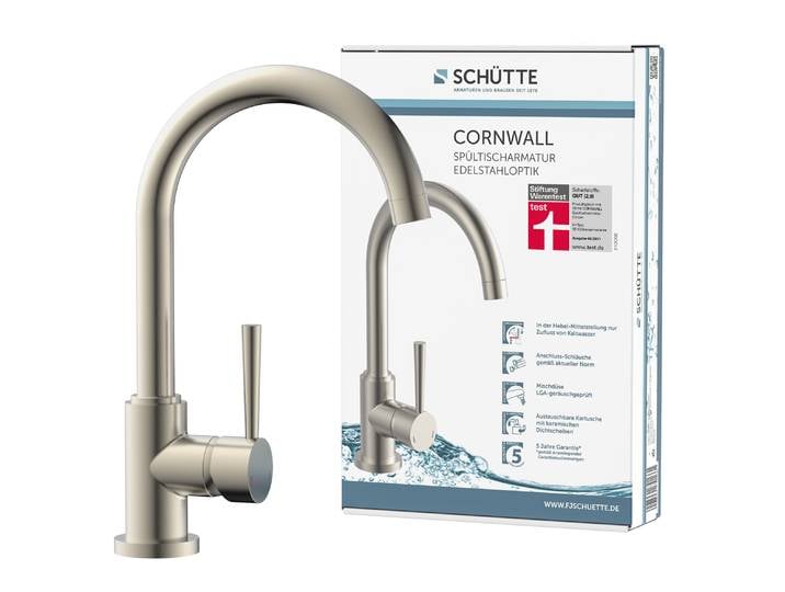 SCHÜTTE Küchenarmatur CORNWALL, Wasserhahn Küche mit schwenkbarem Auslauf, Edelstahloptik