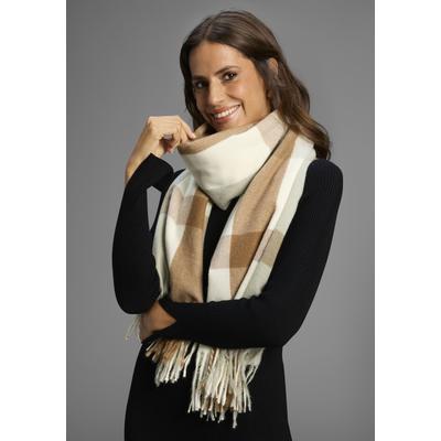 Modeschal LAURA SCOTT, Damen, beige (wollweiß, braun, grün), Web, Kunstfaser, gemustert, kariert, Modetücher, im klassischen Karo-Design in modischen Farbekombinationen