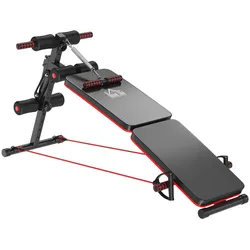 HOMCOM Sit Up Bank Bauchtrainer mit Trainingsseile Trainingsbank Multifunktion Schwarz+Rot 51x137x50-66 cm
