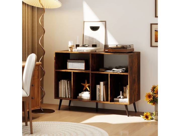COSTWAY Support de Stockage de Disques Vinyles avec Étagères de Rangement 5 Pieds en Métal pour Salle de Musique Salon Marron