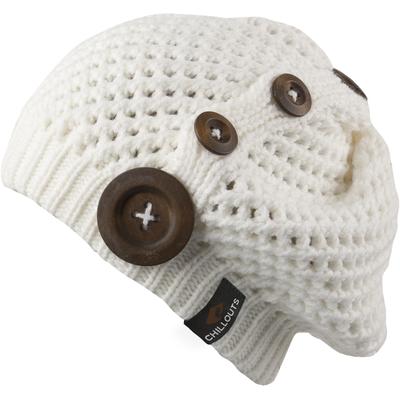 Beanie CHILLOUTS "Nelly Hat", Damen, weiß, Obermaterial: 100% Polyester, Mützen Beanie, mit modernem Strickmuster und Zierknöpfen