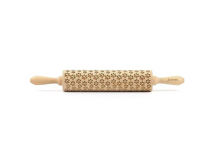 Folkroll Teigrolle Hundepfoten, groß, 43 cm, Nudelholz, Prägerolle, Muster, Motiv, Rolle, Buchenholz, 330326